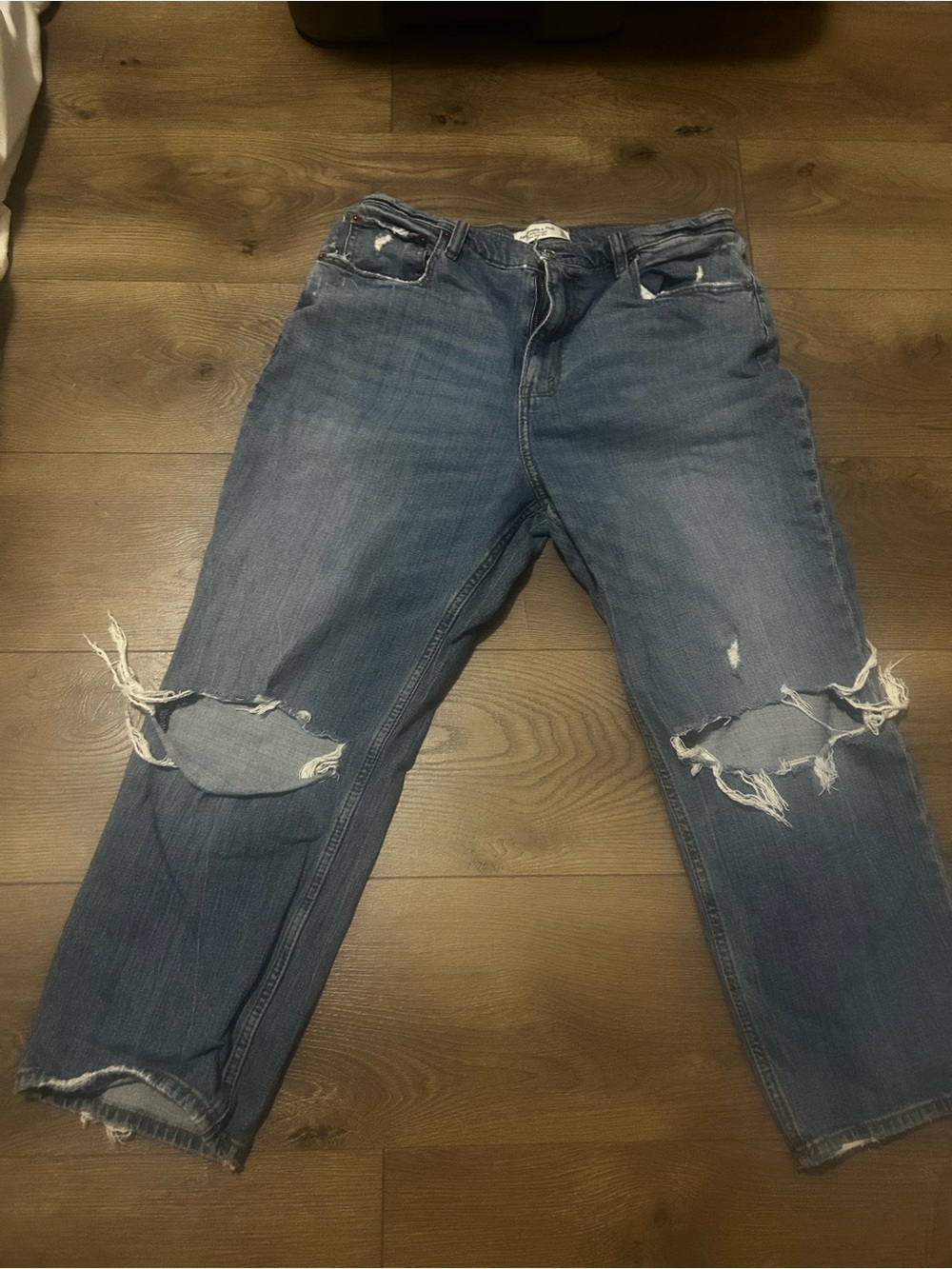 Abercrombie & Fitch Distressed Light Blue Straight Leg Jeans